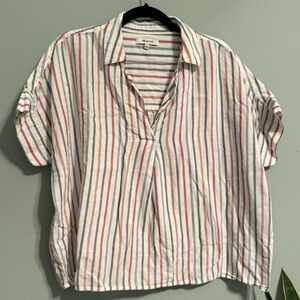 Madewell Central Popover Rainbow Stripe Top Size Large